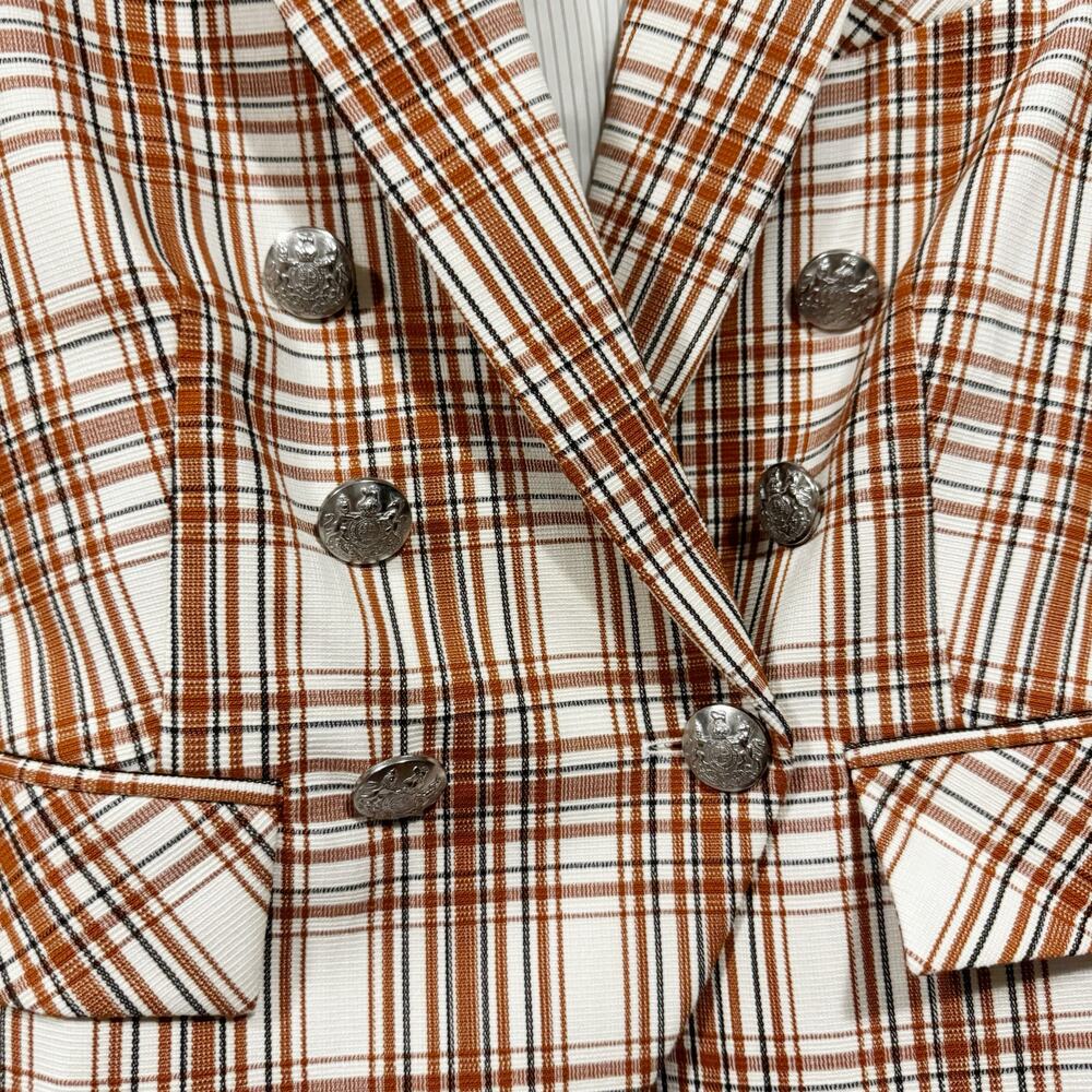 Veronica Beard Miller Dickey Plaid Blazer Jacket Brown Orange White Size 8 - Picture 5 of 6